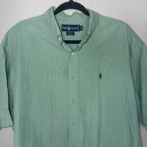 Ralph Lauren Blair Mens Size XL Green White Check Short Sleeve Button Up Casual